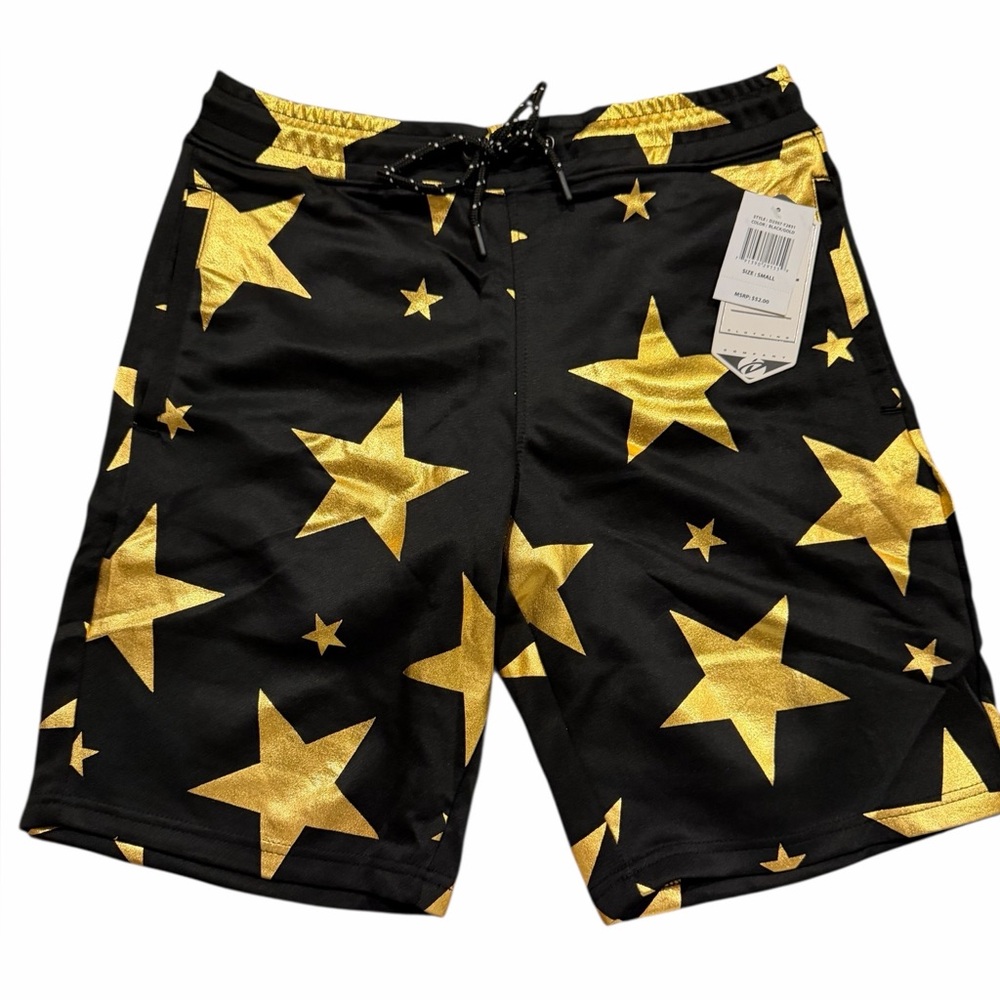 Drill Clothing‎ Co Black Gold Star Shorts Men’s Small Stretch Graphic
